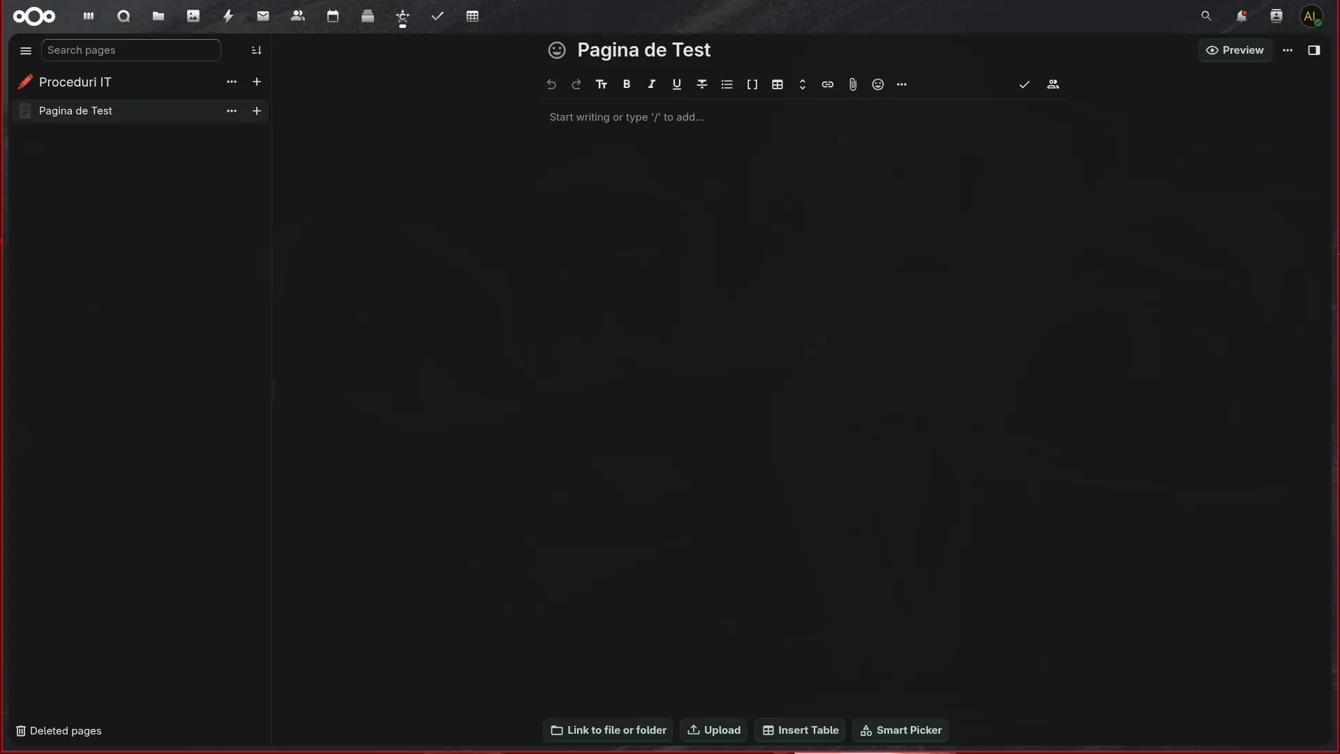 Creare pagină