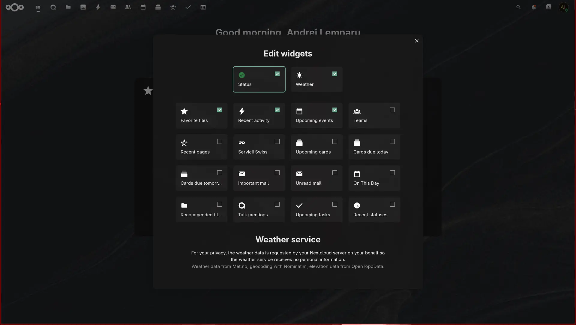 Personalizare dashboard